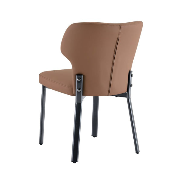 English Elm Brown PU Leather Pleated Dining Chairs Set of 2 with Matte Metal Legs Modern Luxe Black+Brown W1151P463589