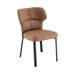 English Elm Brown PU Leather Pleated Dining Chairs Set of 2 with Matte Metal Legs Modern Luxe Black+Brown W1151P463589