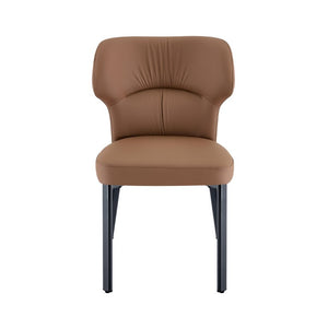 English Elm Brown PU Leather Pleated Dining Chairs Set of 2 with Matte Metal Legs Modern Luxe Black+Brown W1151P463589