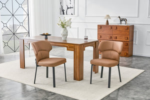 English Elm Brown PU Leather Pleated Dining Chairs Set of 2 with Matte Metal Legs Modern Luxe Black+Brown W1151P463589