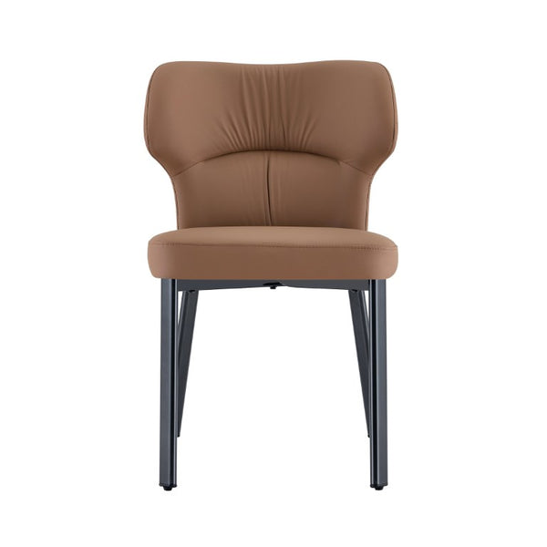 English Elm Brown PU Leather Pleated Dining Chairs Set of 2 with Matte Metal Legs Modern Luxe Black+Brown W1151P463589