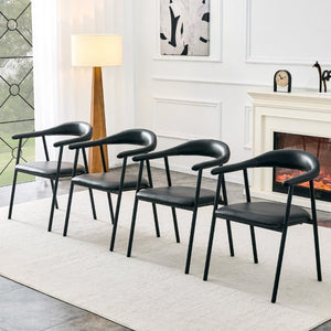 English Elm 4-Piece Matte PU Leather Dining Chair Set with Steel Legs for Modern Interiors Black W1151P473198