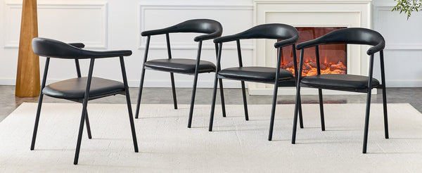 English Elm 4-Piece Matte PU Leather Dining Chair Set with Steel Legs for Modern Interiors Black W1151P473198