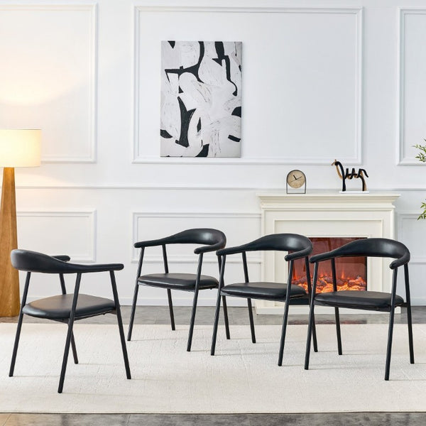 English Elm 4-Piece Matte PU Leather Dining Chair Set with Steel Legs for Modern Interiors Black W1151P473198