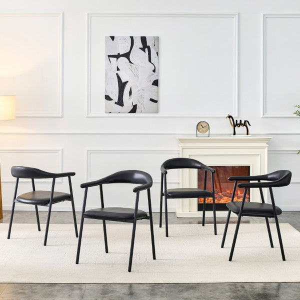 English Elm 4-Piece Matte PU Leather Dining Chair Set with Steel Legs for Modern Interiors Black W1151P473198