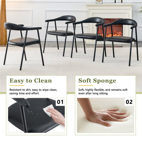 English Elm 4-Piece Matte PU Leather Dining Chair Set with Steel Legs for Modern Interiors Black W1151P473198