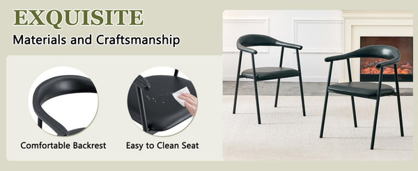 English Elm 4-Piece Matte PU Leather Dining Chair Set with Steel Legs for Modern Interiors Black W1151P473198