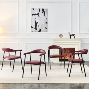 English Elm 4-Piece Matte PU Leather Dining Chair Set with Steel Legs for Modern Interiors Red+Black W1151P473199