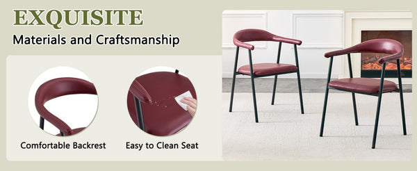 English Elm 4-Piece Matte PU Leather Dining Chair Set with Steel Legs for Modern Interiors Red+Black W1151P473199