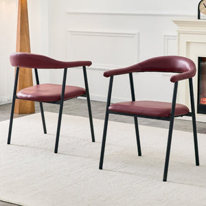 English Elm 4-Piece Matte PU Leather Dining Chair Set with Steel Legs for Modern Interiors Red+Black W1151P473199