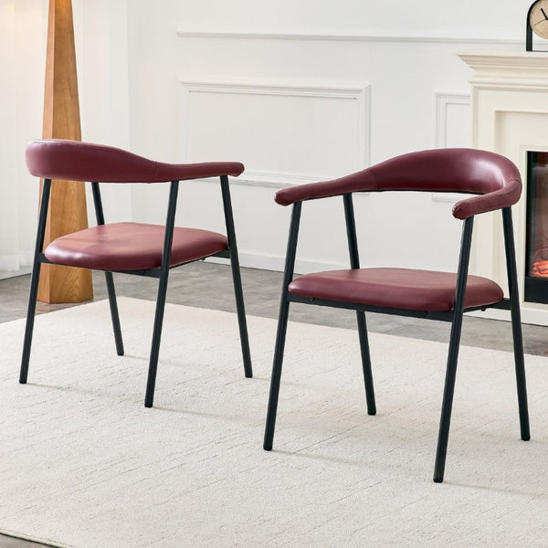 English Elm 4-Piece Matte PU Leather Dining Chair Set with Steel Legs for Modern Interiors Red+Black W1151P473199