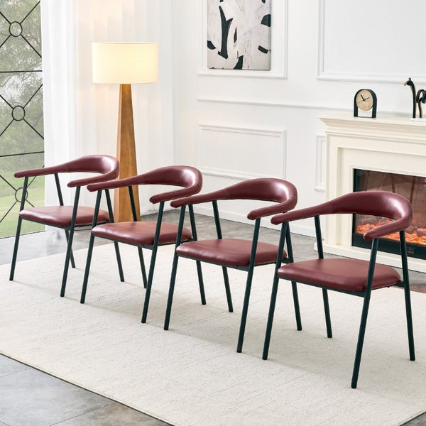 English Elm 4-Piece Matte PU Leather Dining Chair Set with Steel Legs for Modern Interiors Red+Black W1151P473199