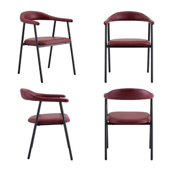 English Elm 4-Piece Matte PU Leather Dining Chair Set with Steel Legs for Modern Interiors Red+Black W1151P473199