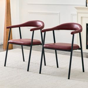English Elm 4-Piece Matte PU Leather Dining Chair Set with Steel Legs for Modern Interiors Red+Black W1151P473199