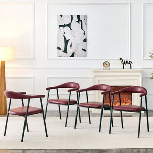 English Elm 4-Piece Matte PU Leather Dining Chair Set with Steel Legs for Modern Interiors Red+Black W1151P473199