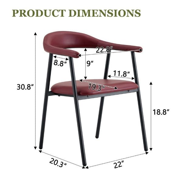 English Elm 4-Piece Matte PU Leather Dining Chair Set with Steel Legs for Modern Interiors Red+Black W1151P473199