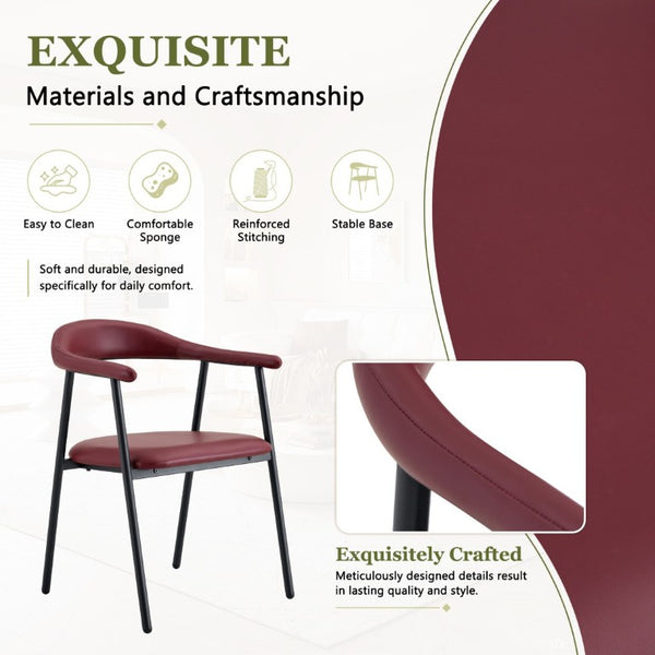 English Elm 4-Piece Matte PU Leather Dining Chair Set with Steel Legs for Modern Interiors Red+Black W1151P473199