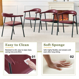 English Elm 4-Piece Matte PU Leather Dining Chair Set with Steel Legs for Modern Interiors Red+Black W1151P473199