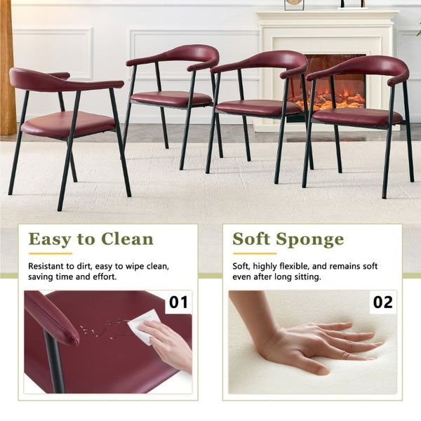 English Elm 4-Piece Matte PU Leather Dining Chair Set with Steel Legs for Modern Interiors Red+Black W1151P473199