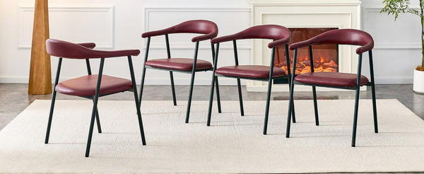 English Elm 4-Piece Matte PU Leather Dining Chair Set with Steel Legs for Modern Interiors Red+Black W1151P473199