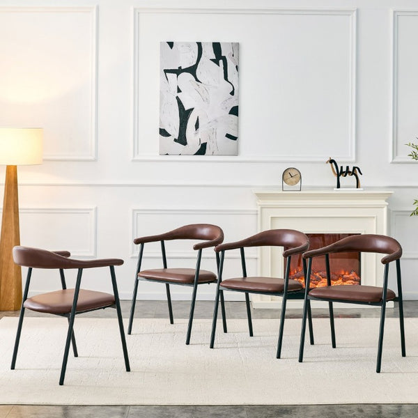 English Elm 4-Piece Matte PU Leather Dining Chair Set with Steel Legs for Modern Interiors Brown+Black W1151P473200