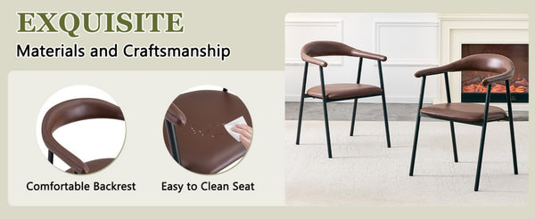 English Elm 4-Piece Matte PU Leather Dining Chair Set with Steel Legs for Modern Interiors Brown+Black W1151P473200