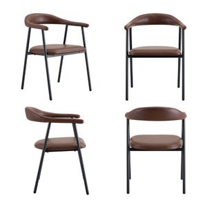 English Elm 4-Piece Matte PU Leather Dining Chair Set with Steel Legs for Modern Interiors Brown+Black W1151P473200