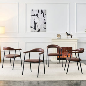 English Elm 4-Piece Matte PU Leather Dining Chair Set with Steel Legs for Modern Interiors Brown+Black W1151P473200