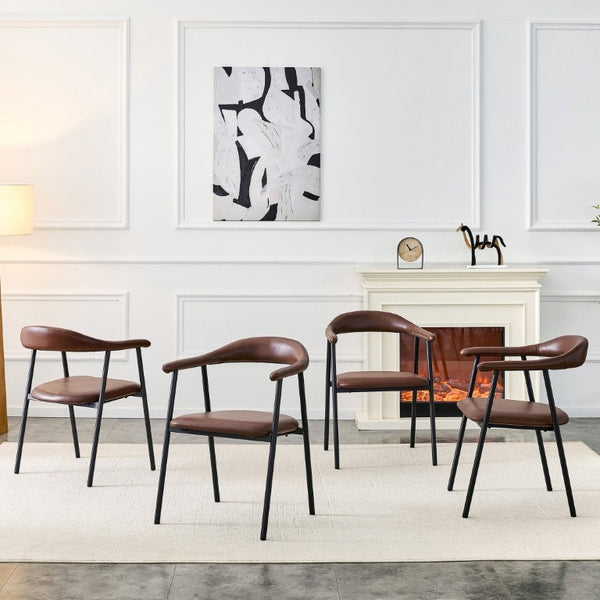 English Elm 4-Piece Matte PU Leather Dining Chair Set with Steel Legs for Modern Interiors Brown+Black W1151P473200
