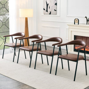 English Elm 4-Piece Matte PU Leather Dining Chair Set with Steel Legs for Modern Interiors Brown+Black W1151P473200