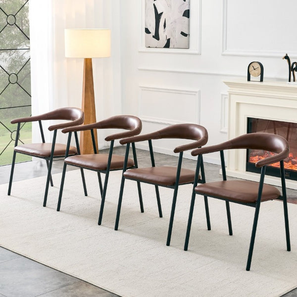 English Elm 4-Piece Matte PU Leather Dining Chair Set with Steel Legs for Modern Interiors Brown+Black W1151P473200