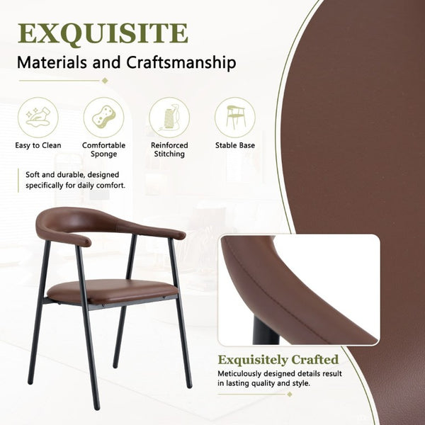 English Elm 4-Piece Matte PU Leather Dining Chair Set with Steel Legs for Modern Interiors Brown+Black W1151P473200