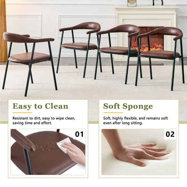 English Elm 4-Piece Matte PU Leather Dining Chair Set with Steel Legs for Modern Interiors Brown+Black W1151P473200