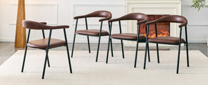English Elm 4-Piece Matte PU Leather Dining Chair Set with Steel Legs for Modern Interiors Brown+Black W1151P473200