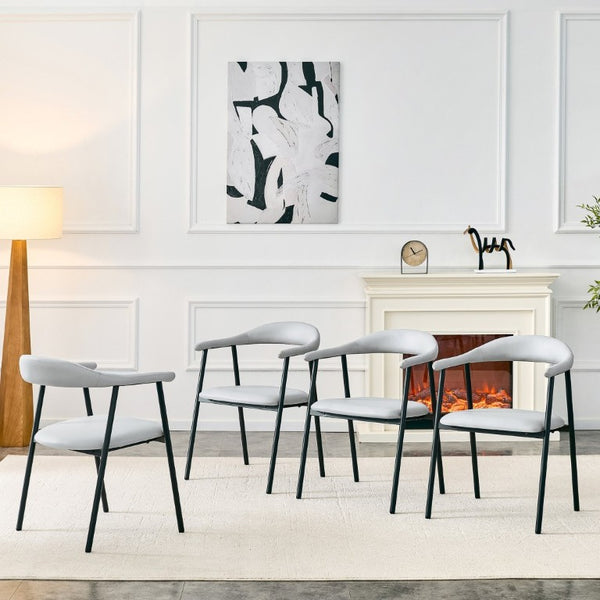 English Elm 4-Piece Matte PU Leather Dining Chair Set with Steel Legs for Modern Interiors Black+Light Gray W1151P473201