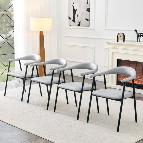 English Elm 4-Piece Matte PU Leather Dining Chair Set with Steel Legs for Modern Interiors Black+Light Gray W1151P473201