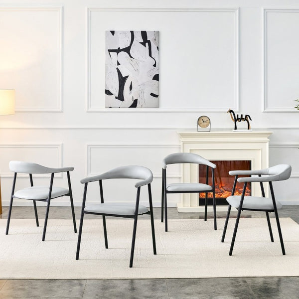 English Elm 4-Piece Matte PU Leather Dining Chair Set with Steel Legs for Modern Interiors Black+Light Gray W1151P473201