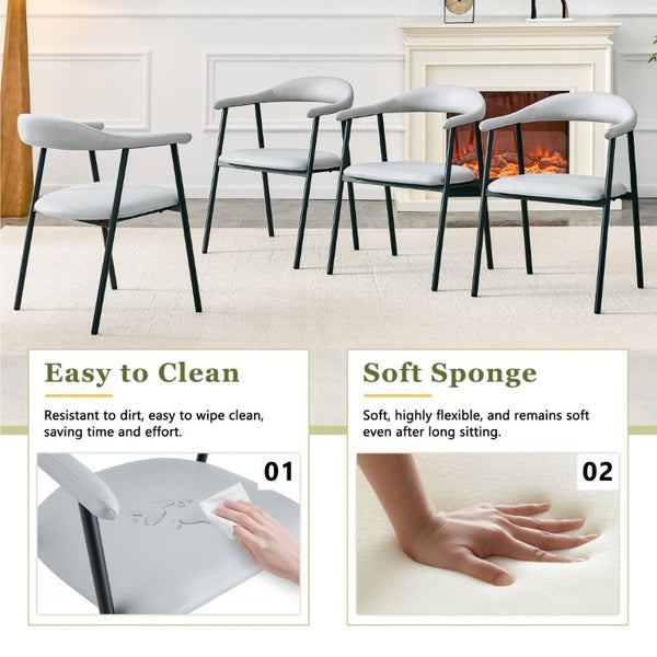 English Elm 4-Piece Matte PU Leather Dining Chair Set with Steel Legs for Modern Interiors Black+Light Gray W1151P473201