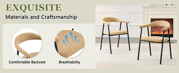English Elm A Set of 4 Minimalist Fabric Dining Chairs with Curved Back and Matte Black Legs Light Khaki W1151P473202