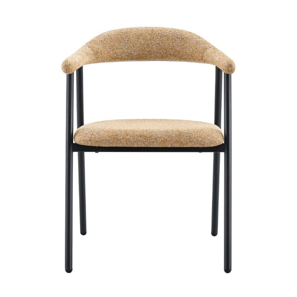 English Elm A Set of 4 Minimalist Fabric Dining Chairs with Curved Back and Matte Black Legs Light Khaki W1151P473202