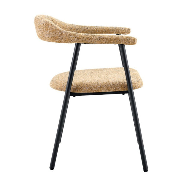 English Elm A Set of 4 Minimalist Fabric Dining Chairs with Curved Back and Matte Black Legs Light Khaki W1151P473202