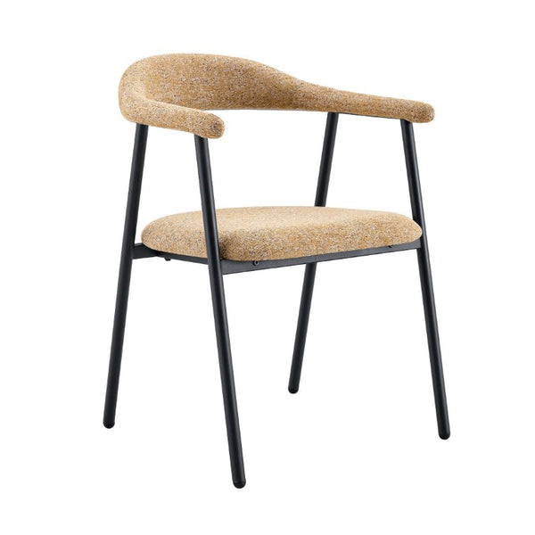 English Elm A Set of 4 Minimalist Fabric Dining Chairs with Curved Back and Matte Black Legs Light Khaki W1151P473202