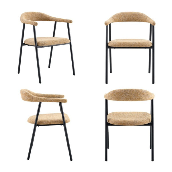 English Elm A Set of 4 Minimalist Fabric Dining Chairs with Curved Back and Matte Black Legs Light Khaki W1151P473202