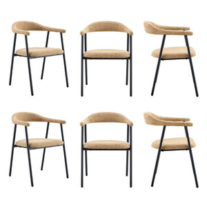 English Elm A Set of 4 Minimalist Fabric Dining Chairs with Curved Back and Matte Black Legs Light Khaki W1151P473202