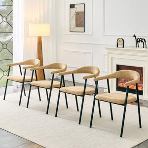 English Elm A Set of 4 Minimalist Fabric Dining Chairs with Curved Back and Matte Black Legs Light Khaki W1151P473202