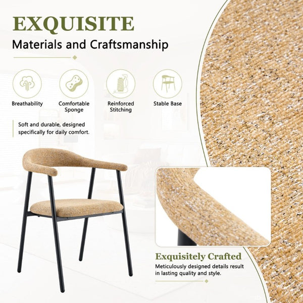 English Elm A Set of 4 Minimalist Fabric Dining Chairs with Curved Back and Matte Black Legs Light Khaki W1151P473202