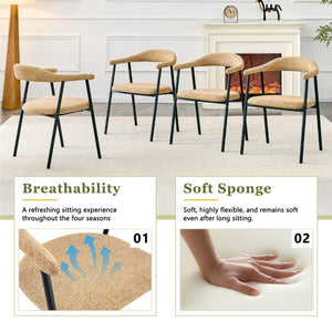 English Elm A Set of 4 Minimalist Fabric Dining Chairs with Curved Back and Matte Black Legs Light Khaki W1151P473202