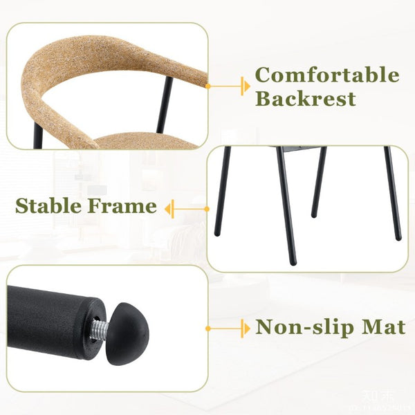 English Elm A Set of 4 Minimalist Fabric Dining Chairs with Curved Back and Matte Black Legs Light Khaki W1151P473202