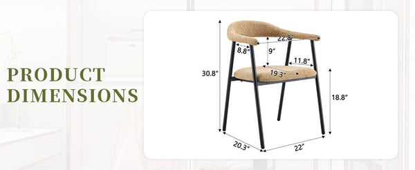 English Elm A Set of 4 Minimalist Fabric Dining Chairs with Curved Back and Matte Black Legs Light Khaki W1151P473202