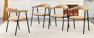 English Elm A Set of 4 Minimalist Fabric Dining Chairs with Curved Back and Matte Black Legs Light Khaki W1151P473202